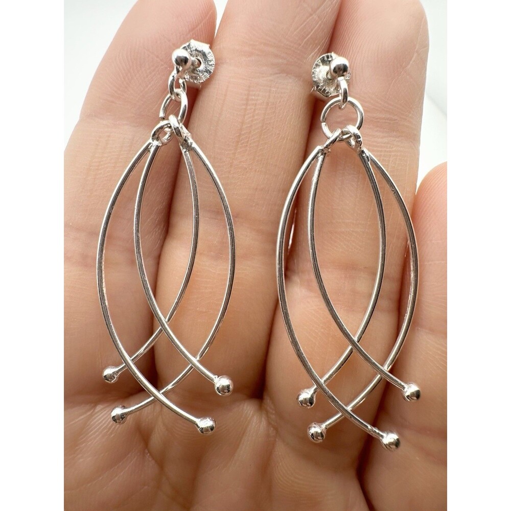 Sterling Silver Crossed Dangling Wire Teardrop Hook Earrings